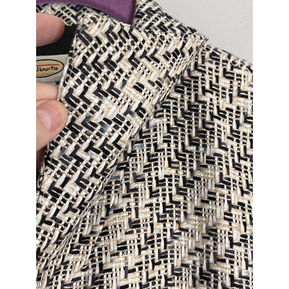Talbots Tweed Silk Blazer 14 Tan Neutral Resort Old Money Classic Chic Workwear - Picture 8 of 11